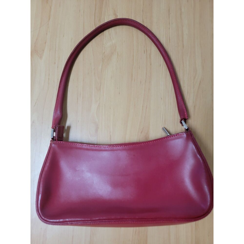 I Ponti Firenze Red East West Baguette Shoulder Bag Zip Top Silver Hardware